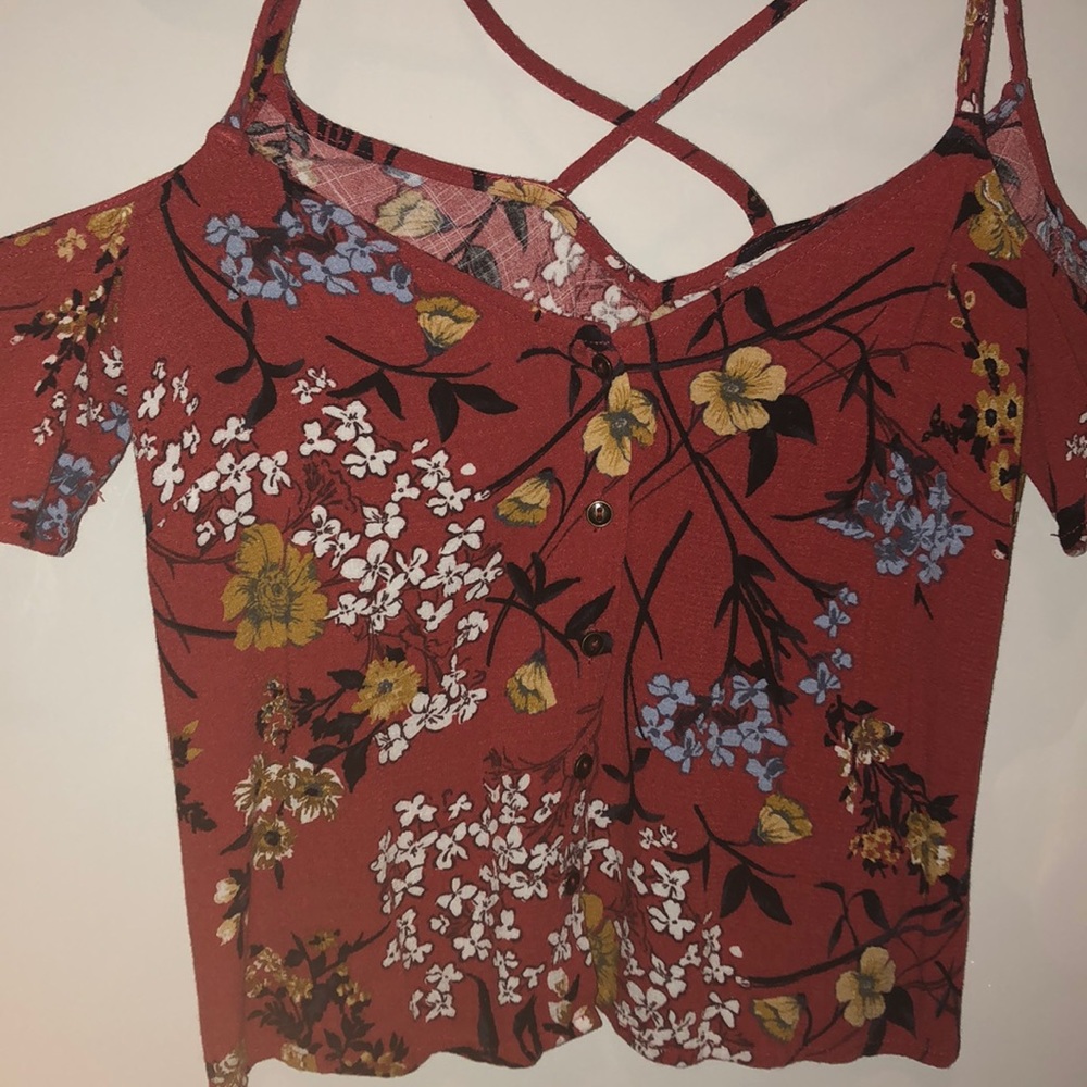 red flowered blouse